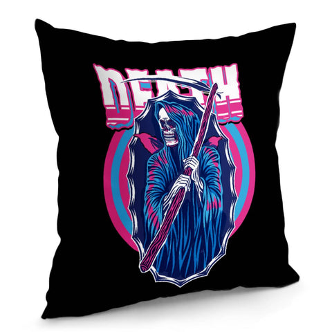 Image of Grim Reaper And Scythe And Font And Crow And Spiral Pillow Cover