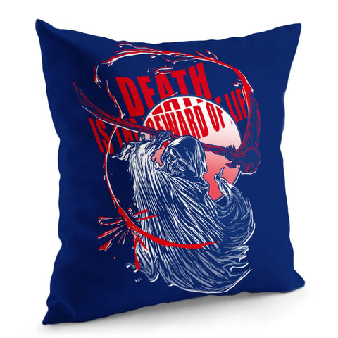 Image of Grim Reaper And Scythe And Font And Blood And Spiral Pillow Cover