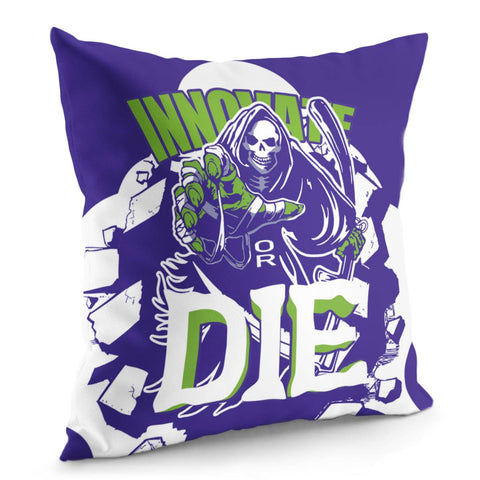 Image of Grim Reaper And Scythe And Font And Stone And Moon Pillow Cover