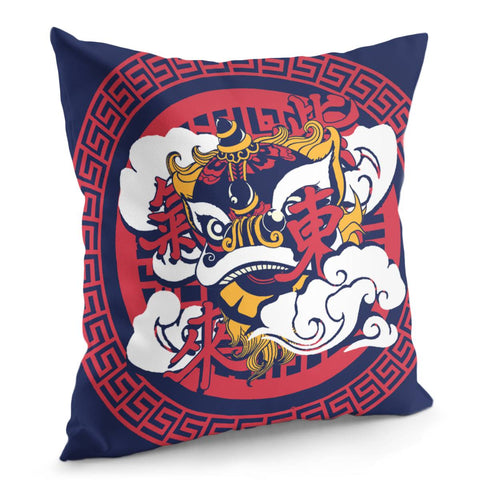 Image of Lion Dance And Auspicious Clouds And Fonts And Ripples Pillow Cover