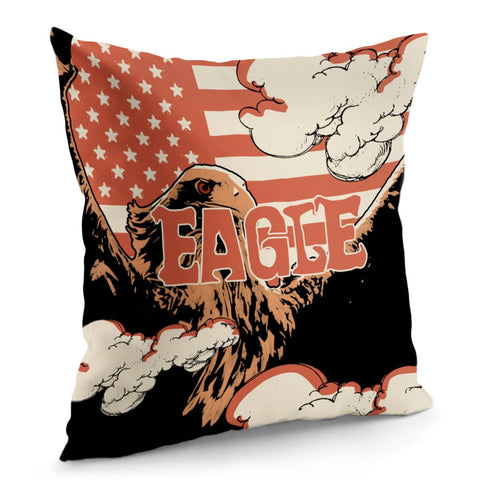 Image of Eagle And Stars And American Flag And Font And Clouds Pillow Cover