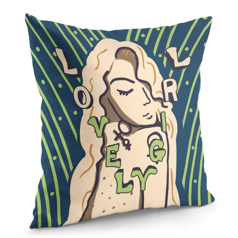 Image of Female Symbols And Fonts And Female Abstract Paintings And Polka Dots Pillow Cover