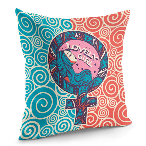 Image of Female Symbols And Fonts And Female Abstract Painting And Polka Dots And Geometric Pillow Cover