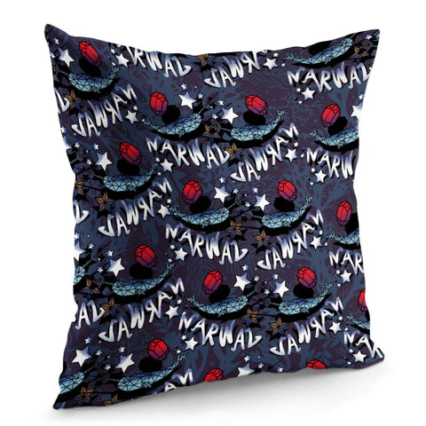 Image of Narwhal And Fonts And Gems And Ocean And Stars And Seaweed And Geometry Pillow Cover