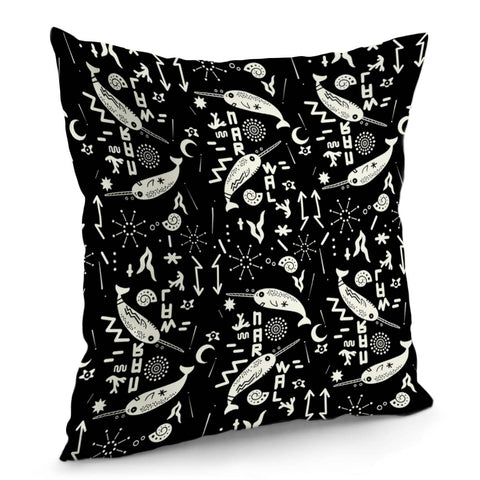 Image of Narwhal And Font And Bubbles And Symbols And Geometry And Seaweed Pillow Cover