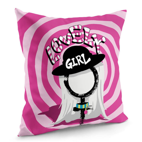 Image of Female Symbol And Female Abstraction And Font And Spiral And Hat Pillow Cover