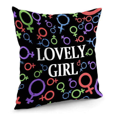 Image of Female Symbols And Colors And Fonts Pillow Cover