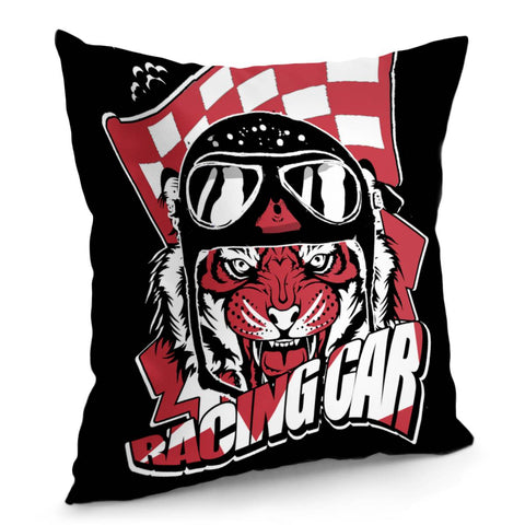 Image of Tiger And Racing Caps And Animals And Fonts And Flags And Footprints And Lightning Pillow Cover