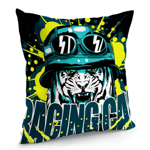 Image of Tiger And Racing Caps And Animals And Explosions And Scratches Pillow Cover