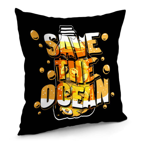 Image of Plastic Trash And Bubbles And Fonts And Ocean And Fish Pillow Cover