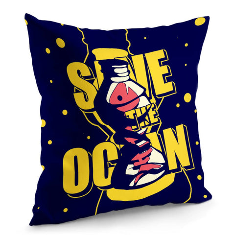 Image of Plastic Trash And Bubbles And Fonts And Fish Bones Pillow Cover