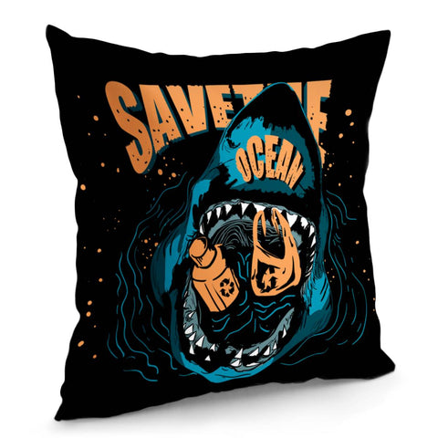 Image of Shark And Plastic Trash And Fonts And Bubbles Pillow Cover