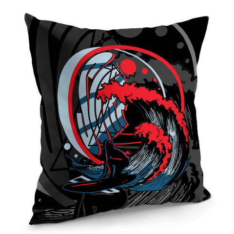 Image of Surfing And Silhouettes And Fonts And Waves And Geometry Pillow Cover