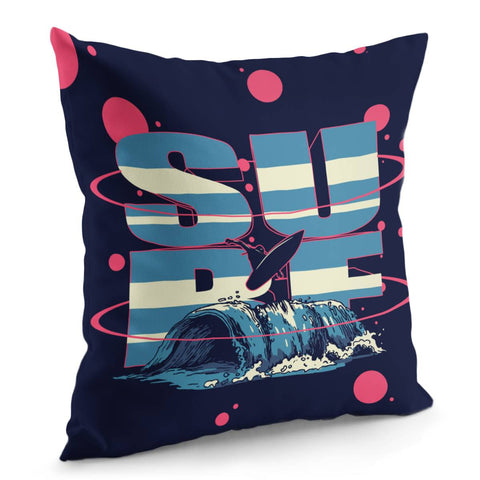 Image of Surfing And Silhouettes And Fonts And Waves And Geometry Pillow Cover