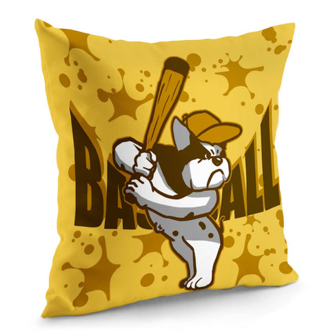 Image of Bulldog And Baseball And Splatters And Fonts Pillow Cover