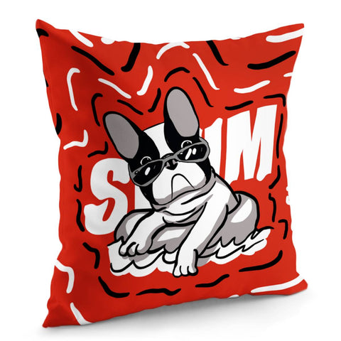 Image of Bulldog And Swimming And Geometry And Font Pillow Cover