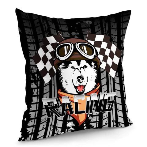 Image of Siberian Husky And Fonts And Racing And Flags And Traces Pillow Cover