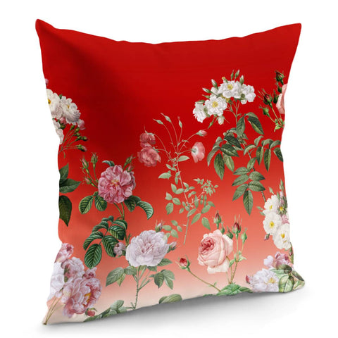 Image of Vintage Roses On Red Gradient Pillow Cover