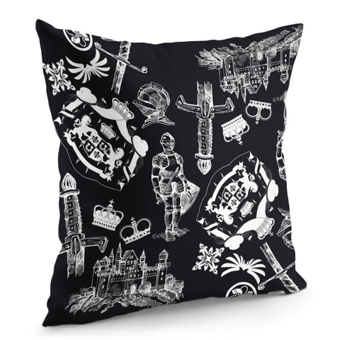 Image of Knight And Armor And Fonts And Crowns And Weapons Pillow Cover