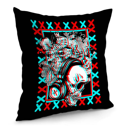 Image of Font And Skull And Punk And Symbols And Headphones Pillow Cover