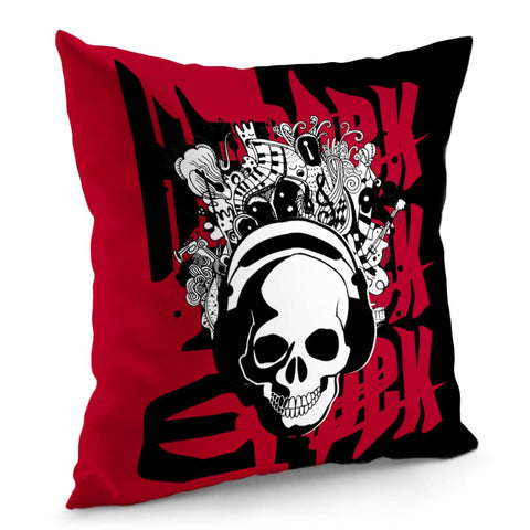 Image of Font And Skull And Punk And Symbols And Headphones Pillow Cover