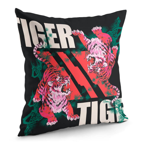 Image of Chinese Tiger And Font And Pine And Geometry Pillow Cover