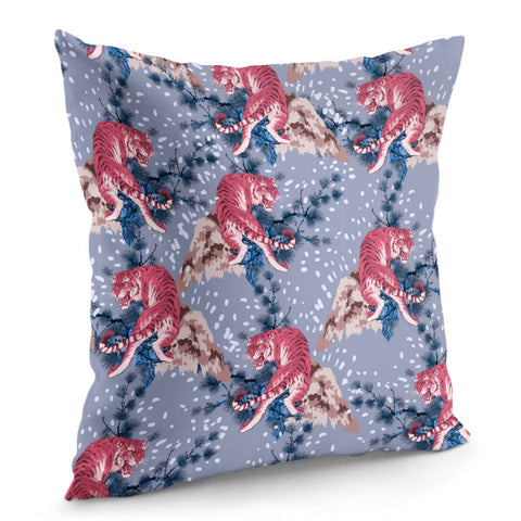 Image of Chinese Tiger And Font And Pine And Polka Dots Pillow Cover