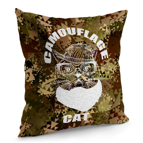 Image of Cat And Camouflage And Font And Geometry Pillow Cover