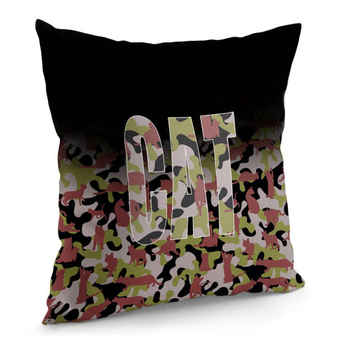 Image of Cat And Camouflage And Geometry And Text Pillow Cover