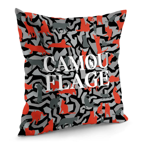 Image of Cat And Camouflage And Geometry And Text Pillow Cover