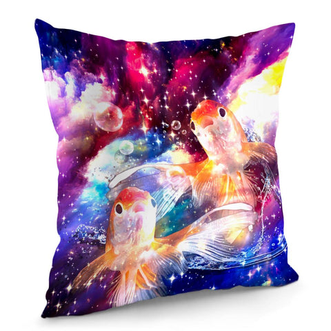 Image of Goldfish And Starry Sky And Bubbles And Water Drops Pillow Cover