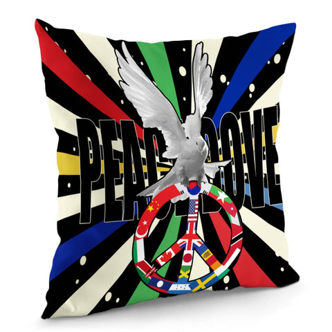 Image of Peace Dove And Font And Flag And Peace Sign And Brush Pillow Cover