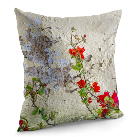 Image of Red Flowers Over Damaged Wall Pillow Cover