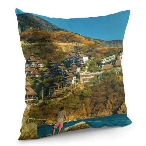 Image of Taganga Town Landscape, Colombia Pillow Cover