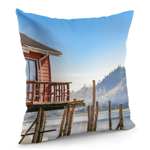 Image of Palafito Houses At Lake, Chiloe, Chile Pillow Cover