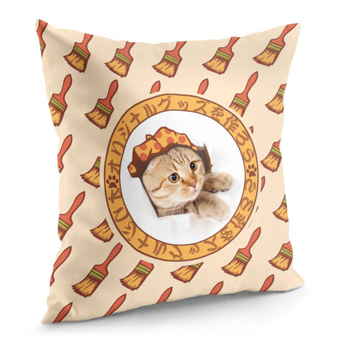 Image of Cat And Japan And Fonts And Brushes Pillow Cover