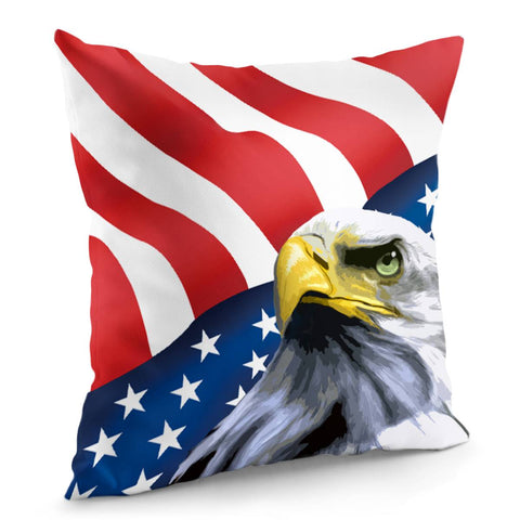 Image of Bald Eagle And American Flag Pillow Cover