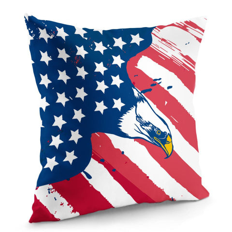 Image of Bald Eagle And American Flag And Font Pillow Cover