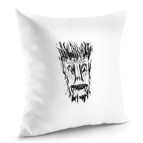 Image of Black And White Monster Head Drawing Pillow Cover