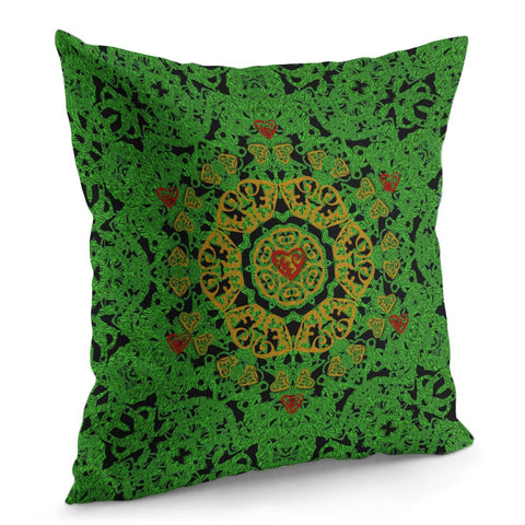 Image of Love The Hearts  Mandala On Green Pillow Cover