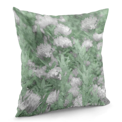 Image of Green And White Textured Botanical Motif Manipulated Photo Pillow Cover