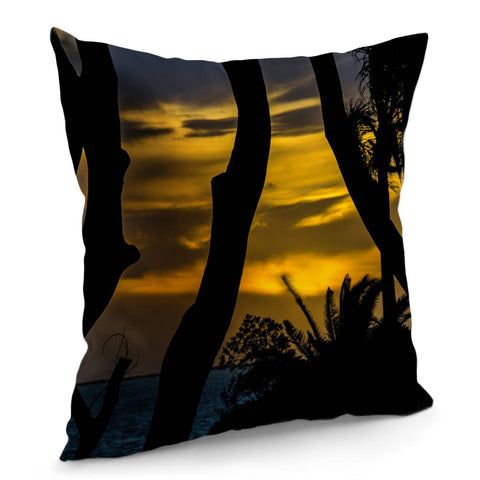 Image of Silhouette Sunset Landscape Scene, Montevideo - Uruguay Pillow Cover