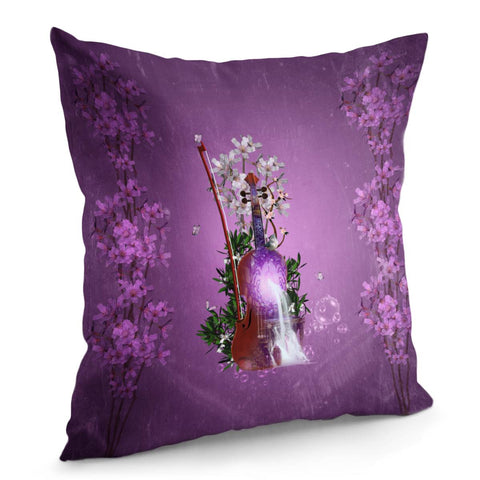 Image of Music, Wonderful Violin With Waterfall And Flowers Pillow Cover