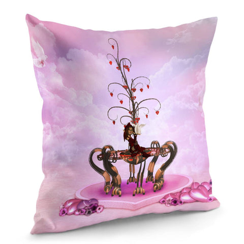 Image of Little Fairy With Valentine Tree With Hearts Pillow Cover