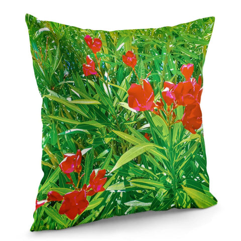 Image of Flowers And Green Plants At Outdoor Garden Pillow Cover