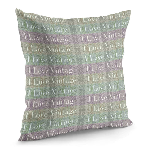 Image of I Love Vintage Phrase Motif Striped Pattern Design Pillow Cover