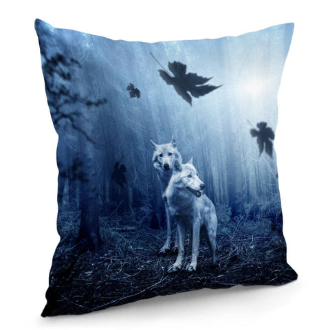 Image of Wolves In Forest Pillow Cover