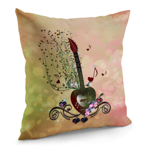 Image of Music, Heart Guitar With Flowers Pillow Cover