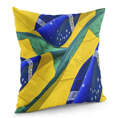 Image of Brazil Flags Waving Pattern Pillow Cover