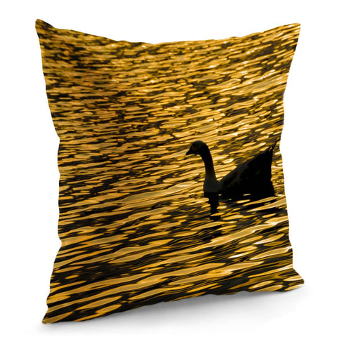 Image of Duck At Artificial Lake Sunset Scene Pillow Cover